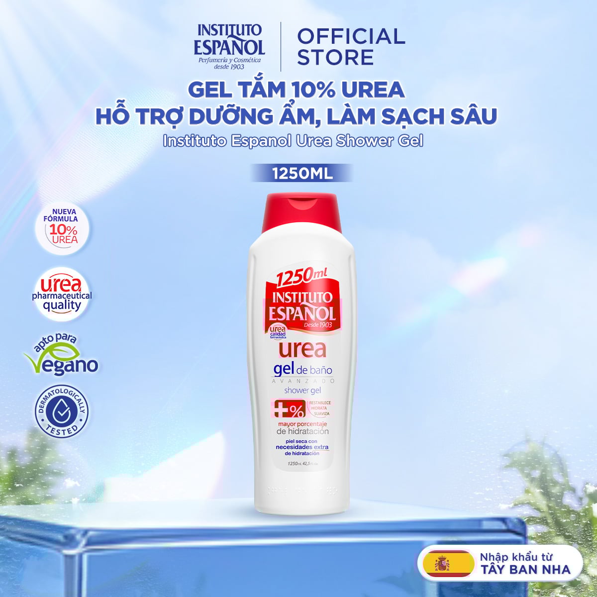  Gel Tắm 10% Urea Hỗ Trợ Dưỡng Ẩm, Làm Sạch Sâu cho da nhạy cảm Instituto Espanol Urea Shower Gel 1250ml 