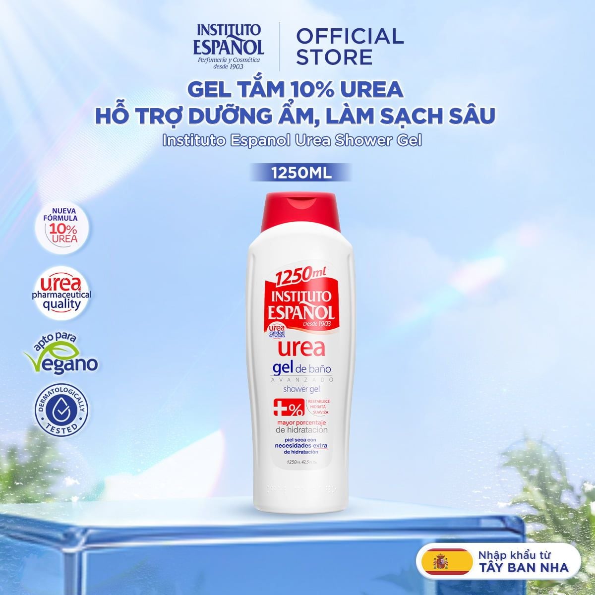  Gel Tắm 10% Urea Hỗ Trợ Dưỡng Ẩm, Làm Sạch Sâu cho da nhạy cảm Instituto Espanol Urea Shower Gel 1250ml 