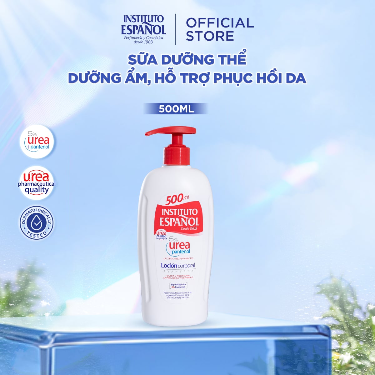  Sữa Dưỡng Thể Dưỡng Ẩm, Hỗ Trợ Phục Hồi Da Instituto Espanol 5% Urea + B5 Locion Corporal 500ml 