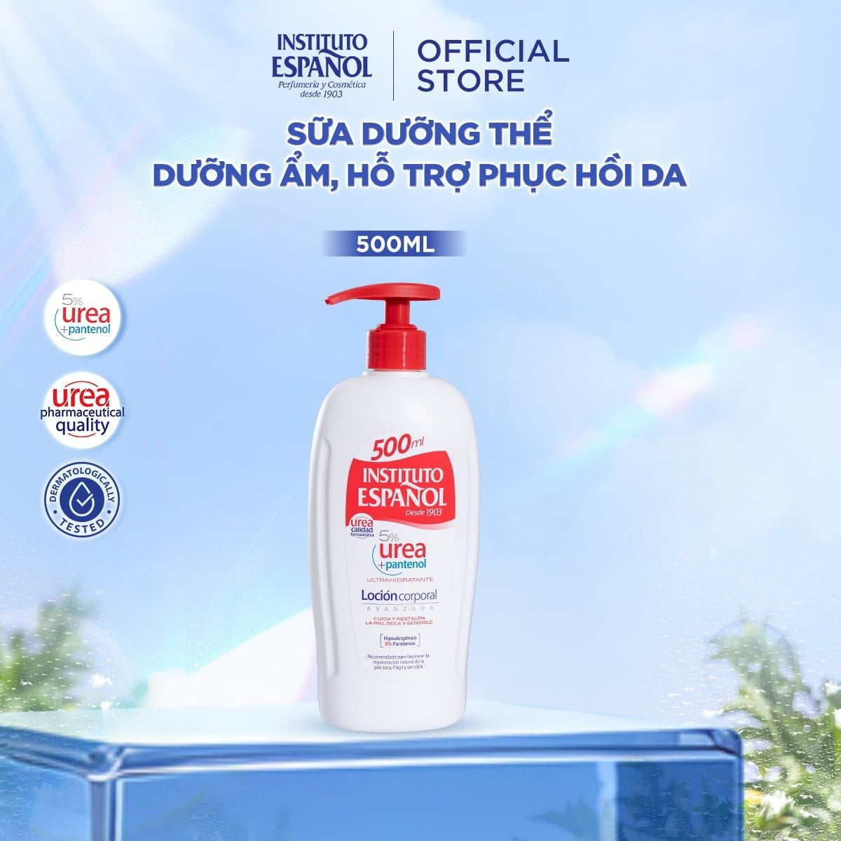  Sữa Dưỡng Thể Dưỡng Ẩm, Hỗ Trợ Phục Hồi Da Instituto Espanol 5% Urea + B5 Locion Corporal 500ml 