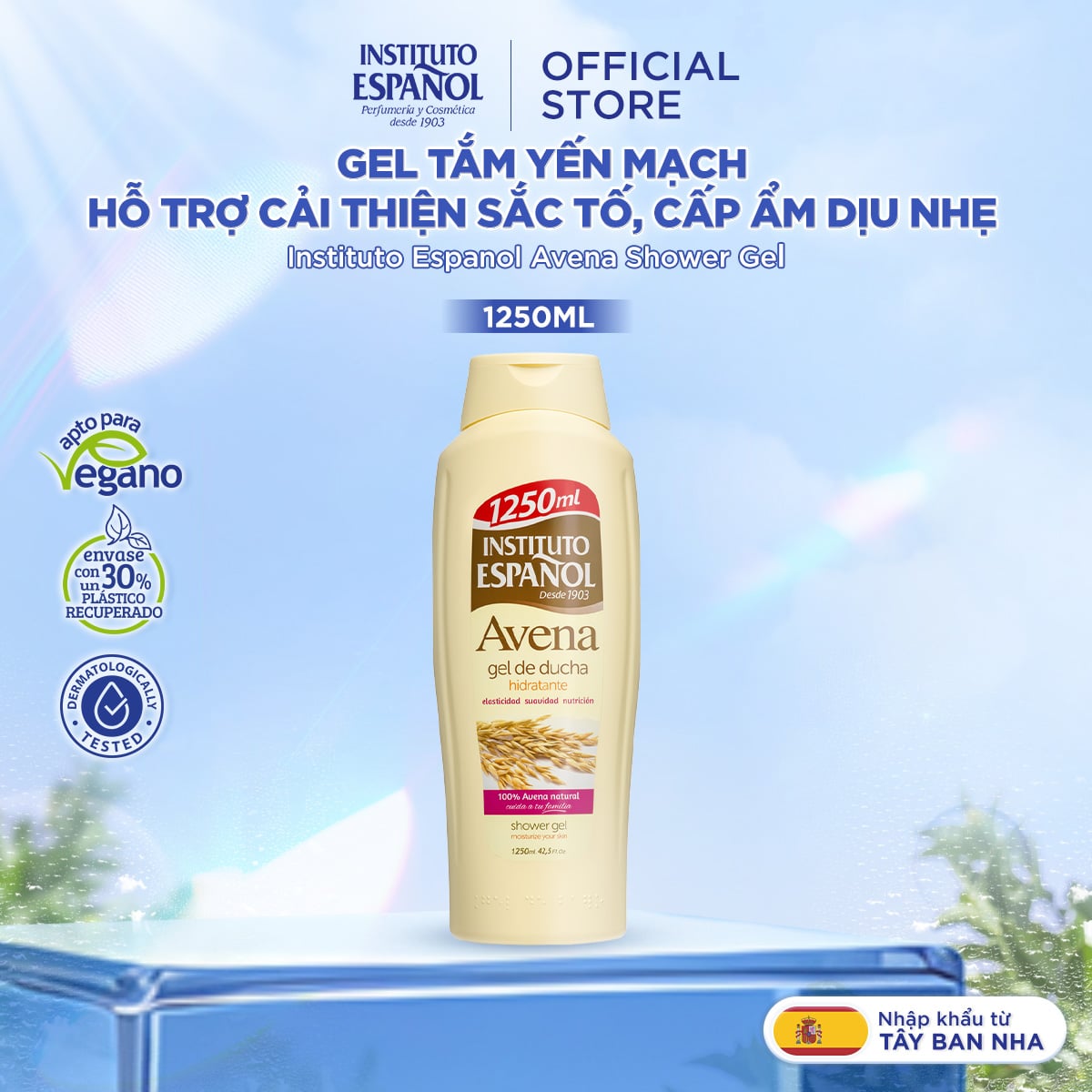  Gel tắm Yến Mạch Hỗ trợ cải thiện sắc tố, cấp ẩm dịu nhẹ Instituto Espanol Avena Shower Gel 1250ml 