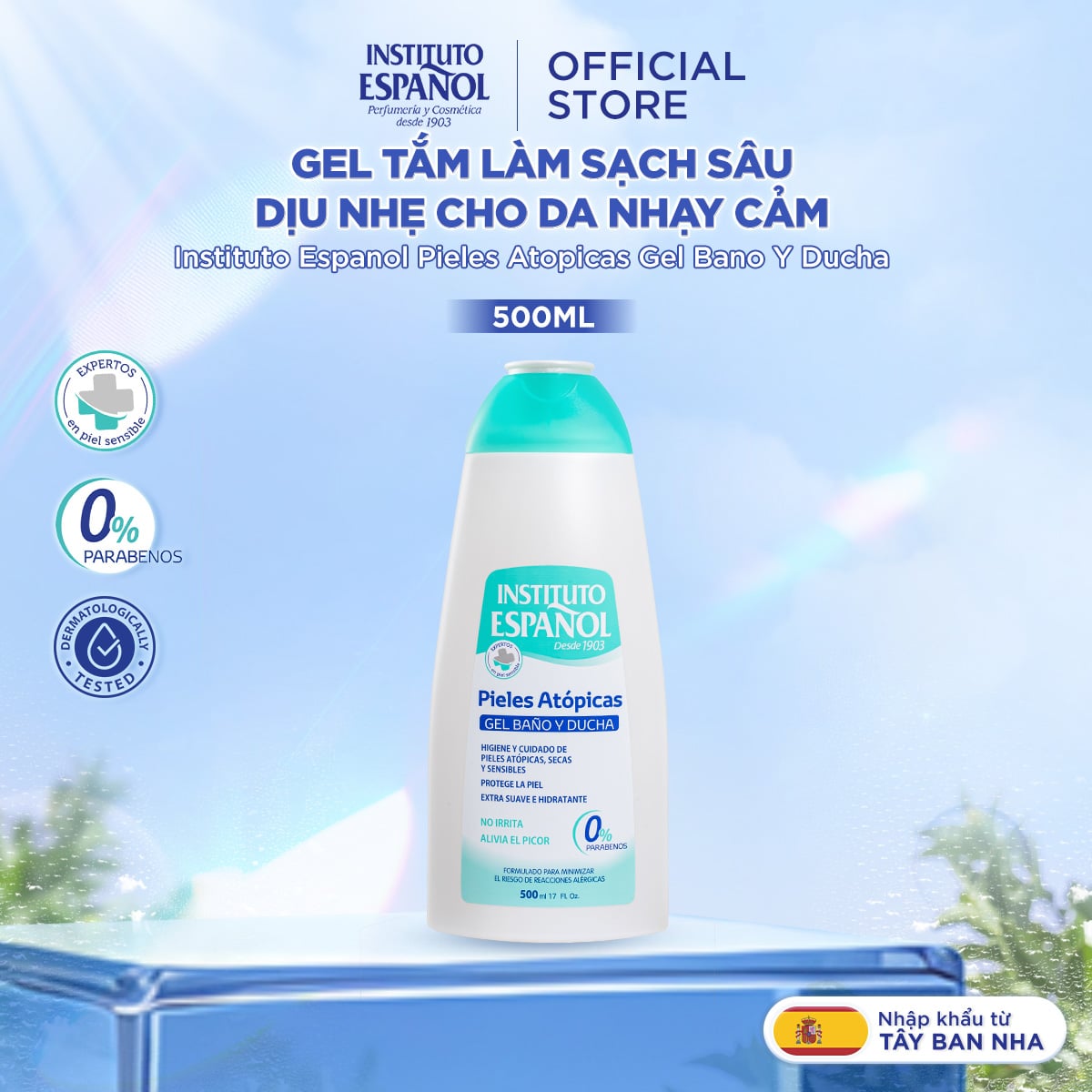  Gel tắm làm sạch sâu dịu nhẹ Instituto Espanol Pieles Atopicas Gel Bano Y Ducha 500ml 