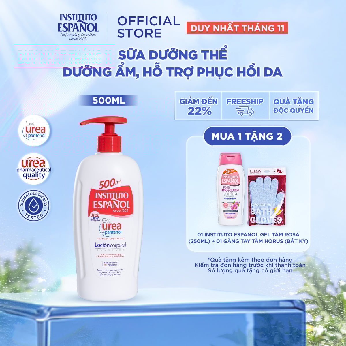  Sữa Dưỡng Thể Dưỡng Ẩm, Hỗ Trợ Phục Hồi Da Instituto Espanol 5% Urea + B5 Locion Corporal 500ml 