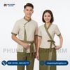  Đồng Phục Nhà Hàng Thái Be Vạt Chéo Phối Viền Thổ Cẩm Xanh Rêu 