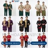  Đồng Phục Nhà Hàng Thái Xanh Rêu Đậm Phối Gấm Họa Tiết Lửa Thái 