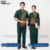  Đồng Phục Nhà Hàng Thái Xanh Rêu Đậm Phối Gấm Họa Tiết Lửa Thái 