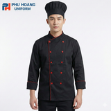  ÁO BẾP TAY DÀI ĐEN VIỀN ĐỎ KAKI THUN 