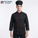  ÁO BẾP TAY DÀI ĐEN VIỀN ĐỎ KAKI THUN 