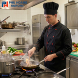  ÁO BẾP TAY DÀI ĐEN VIỀN ĐỎ KAKI THUN 