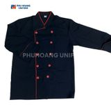  ÁO BẾP TAY DÀI ĐEN VIỀN ĐỎ KAKI THUN 