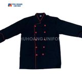  ÁO BẾP TAY DÀI ĐEN VIỀN ĐỎ KAKI THUN 