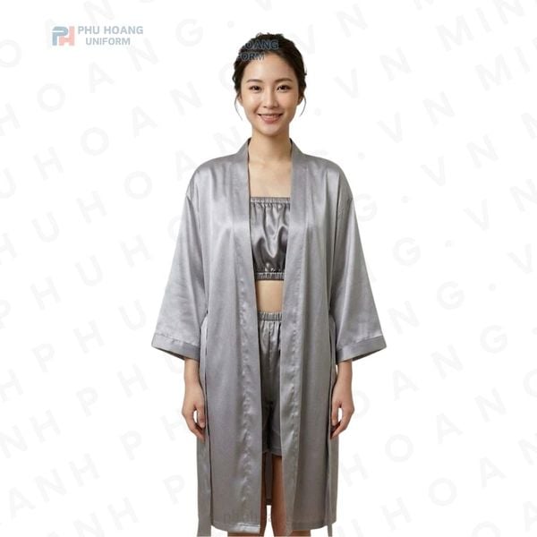 ÁO CHOÀNG SPA PHI LỤA XÁM