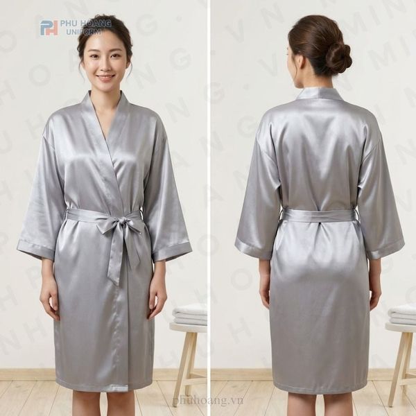 ÁO CHOÀNG SPA PHI LỤA XÁM