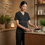  Bộ Đồ Spa Cổ Tim Màu Đen 