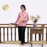  ÁO BÀ BA GẤM HỒNG HỌA TIẾT 