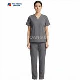  BỘ SCRUBS CỔ TIM MÀU GHI 