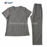  BỘ SCRUBS CỔ TIM MÀU GHI 