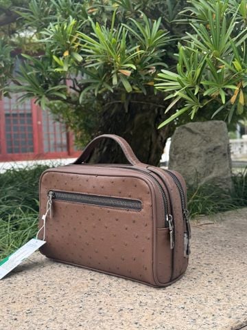 Túi Cầm Tay Da Mix Đà Điểu GLSX Nâu quai 2 chiều LMT