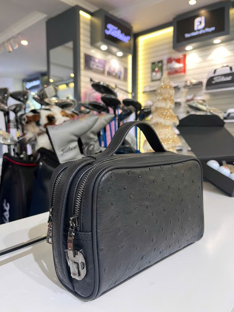 Túi Cầm Tay Da Mix Đà Điểu GLSX Đen quai 2 chiều LMT