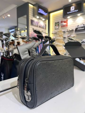 Túi Cầm Tay Da Mix Đà Điểu GLSX Đen quai 2 chiều LMT