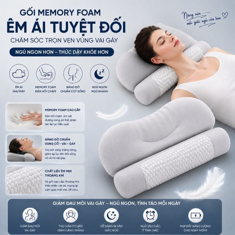 The CozyCare | Gối ngủ công thái học Memory Foam cao cấp, giảm đau nhức cổ vai gáy hiệu quả (Gối Không Pin)