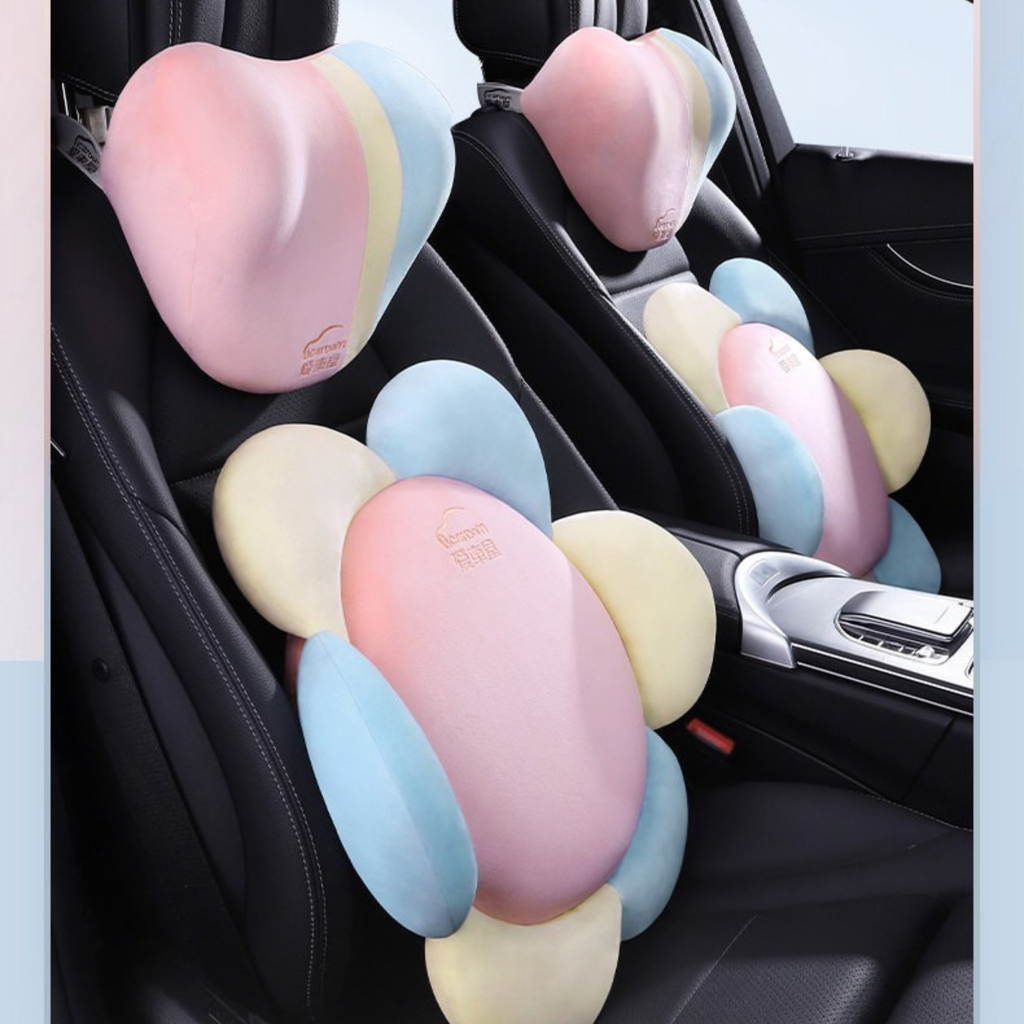 The Bloomie | Gối Tựa Cổ Xe Hơi Công Thái Học – Êm Ái, Thiết Kế Hoa Pastel Dễ Thương