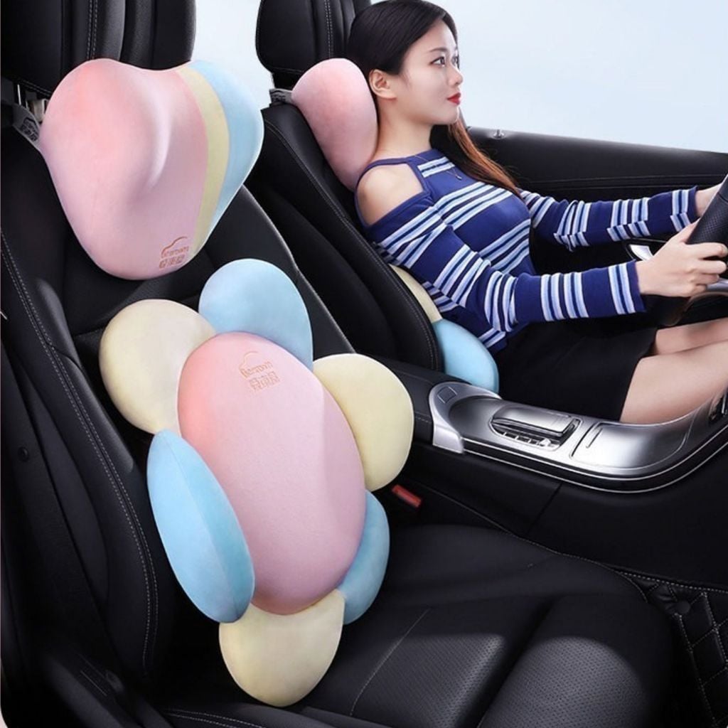 The Bloomie | Gối Tựa Cổ Xe Hơi Công Thái Học – Êm Ái, Thiết Kế Hoa Pastel Dễ Thương