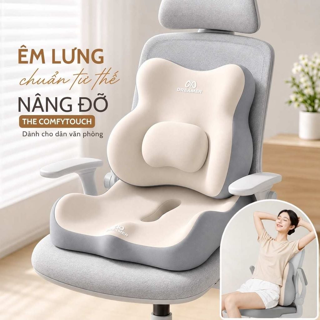 Combo Lưng Ngồi ComfyTouch | Đệm lưng công thái học văn phòng cao cấp, mềm mại êm ái, thoáng khí, giữ lưng thẳng đẹp