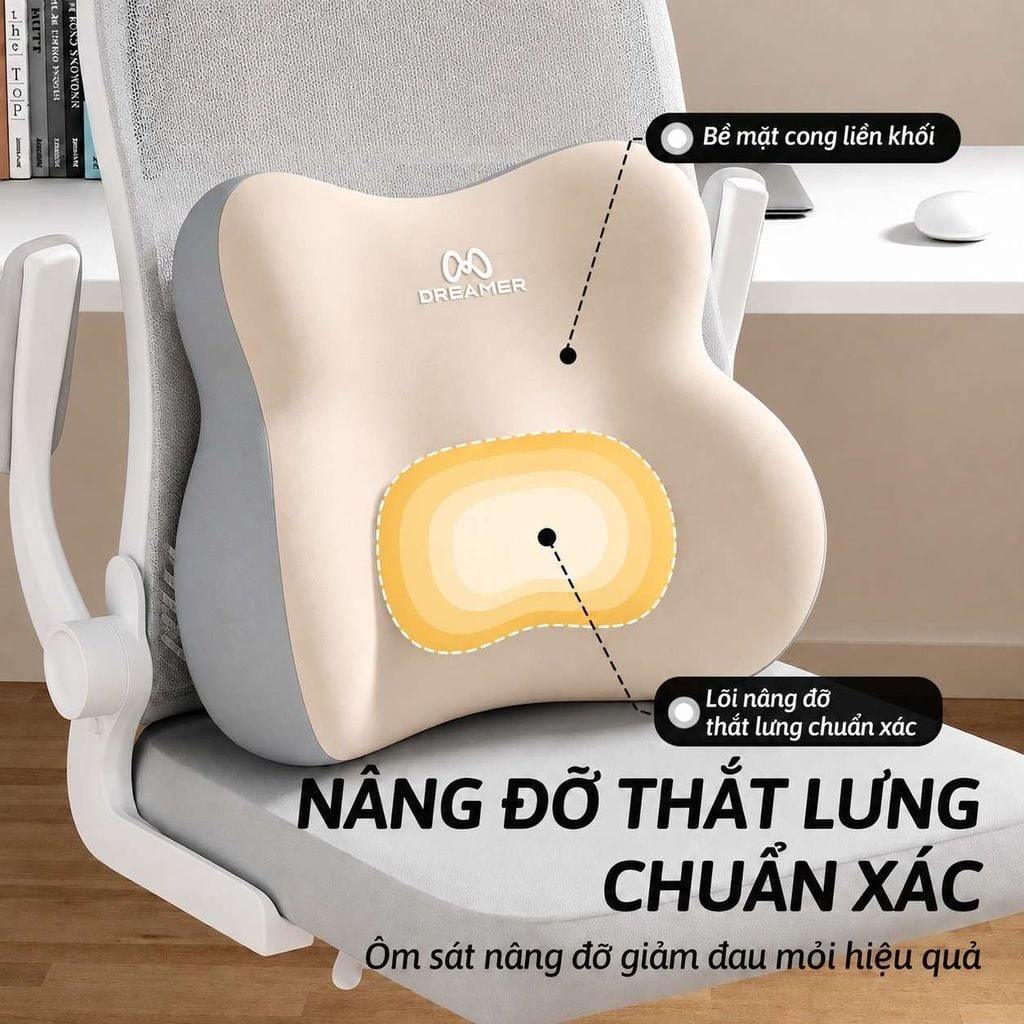Combo Lưng Ngồi ComfyTouch | Đệm lưng công thái học văn phòng cao cấp, mềm mại êm ái, thoáng khí, giữ lưng thẳng đẹp