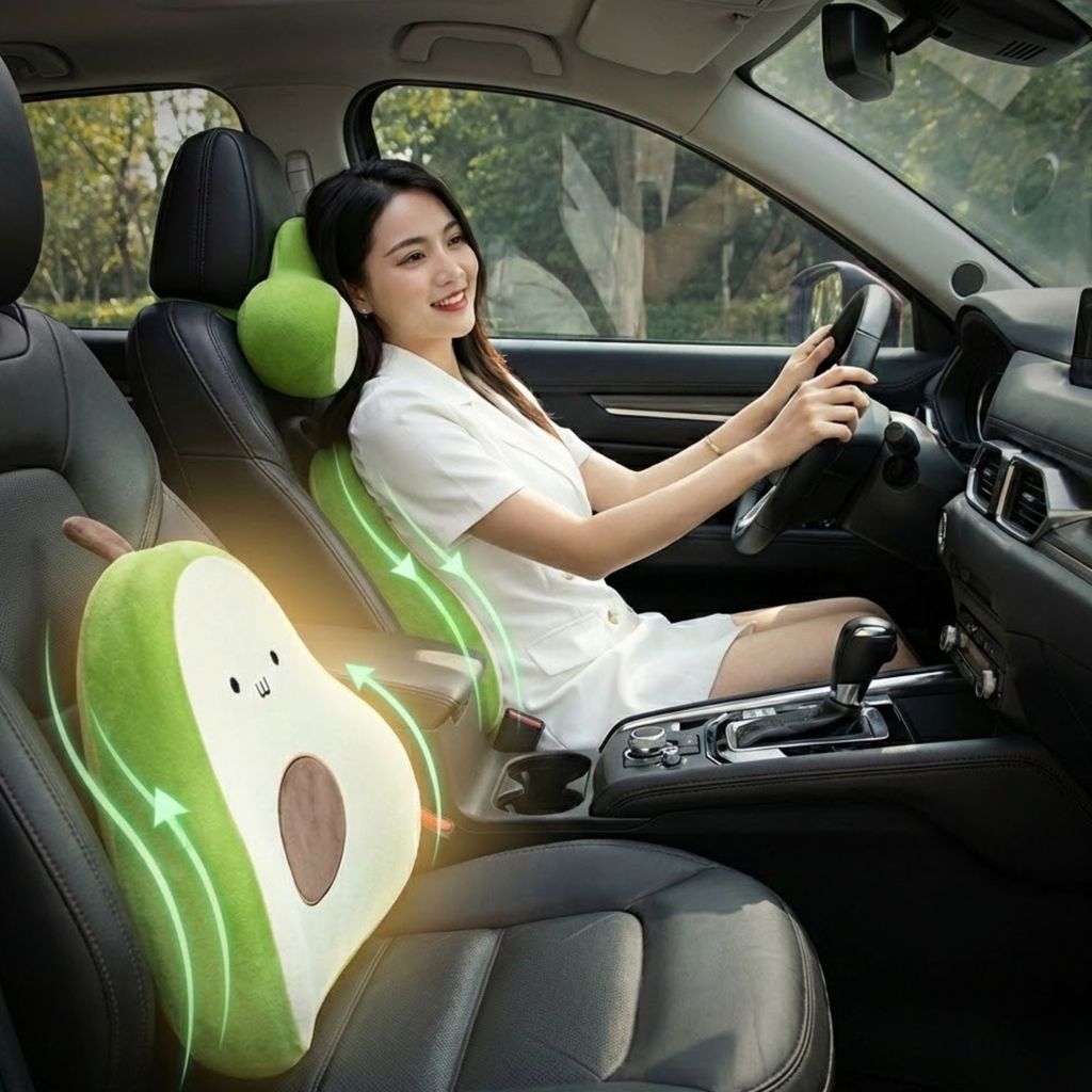 Combo Tựa Cổ Và Tựa Lưng ComfyBer Xe Hơi Cao Cấp, Cute Công Thái Học Cao Cấp – Êm Ái Chuẩn Hạng Thương Gia