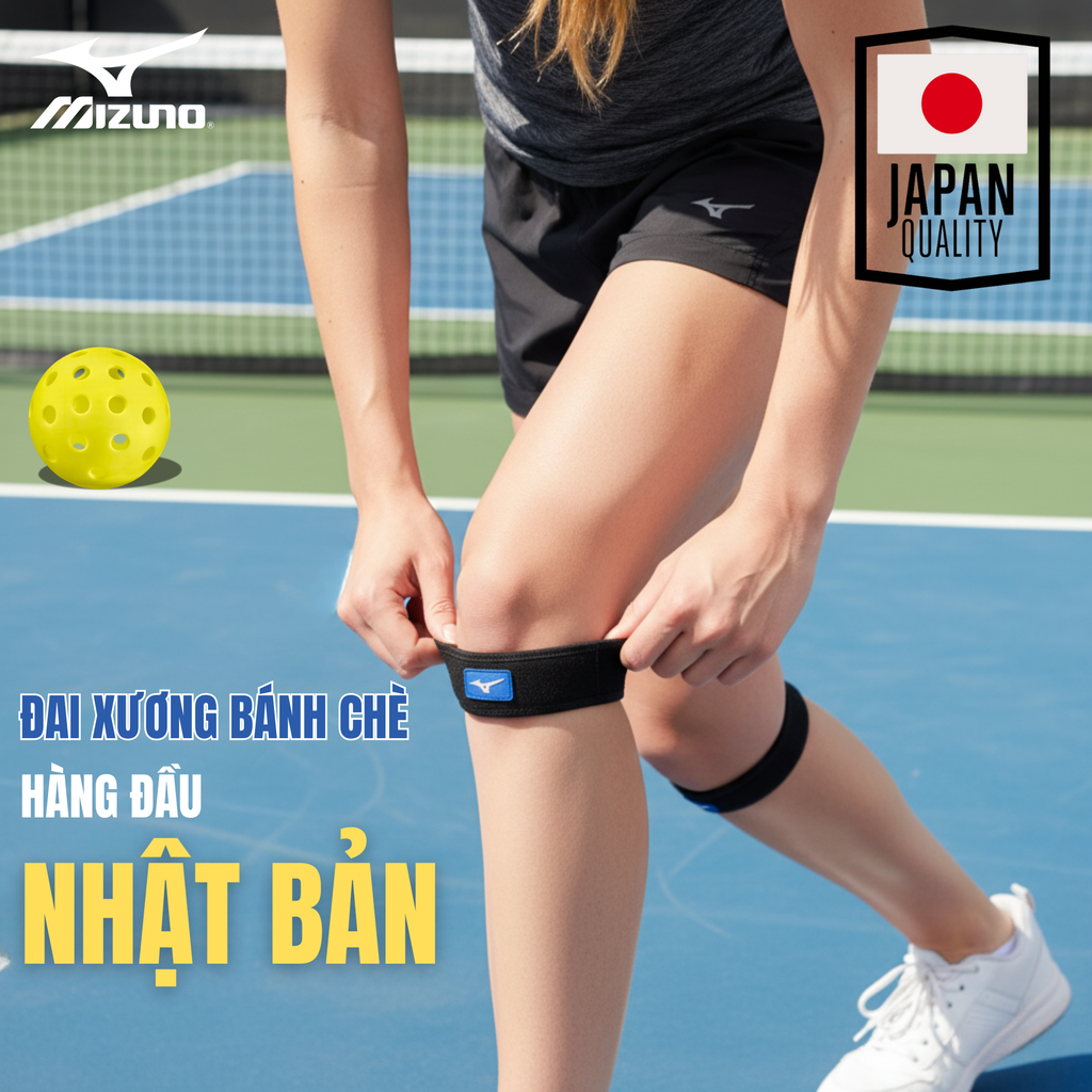 The JointStrap Mizuno | Đai bảo vệ xương bánh chè & dây chằng đầu gối, phòng tránh chấn thương, thoáng khí & siêu gọn (kháng khuẩn 3A, silicone 14mm)