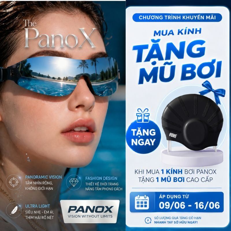 [MUA KÍNH TẶNG MŨ] The PanoX UMAY | Kính bơi góc rộng và mũ bơi cao cấp, tầm nhìn vượt trội, chống lóa toàn cảnh, thấu kính HD, chống tia UV, đa lớp chống sương mù