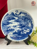  Đĩa Cảnh Phong Thuỷ Sơn Thủy Hữu Tình Men Lam Vẽ Kỹ Đường Kính 26cm | Quà Tặng Khai Trương Đĩa Cảnh Phong Thuỷ 
