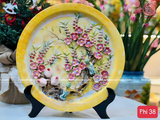  Đĩa Cảnh Phong Thuỷ Tích Mai Điểu Men Loang Đắp Nổi Đường Kính 38 cm | Quà Tặng Khai Trương Đĩa Cảnh Phong Thuỷ 