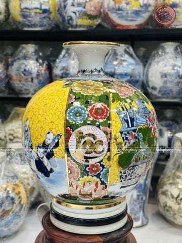  Bình Hút Lộc Bát Tràng  Bách Nhi Tài Lộc Men Màu Vẽ Vàng Cao 35 cm | Quà Tặng Khai Trương bình hút lộc Bát Tràng 