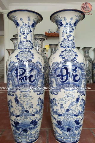  Lục Bình Bát Tràng Cao Cấp Phúc Đức Men Lam Kích Thước 1m2 
