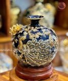  Bình Hút Lộc Bát Tràng Công Danh Phú Quý Đắp Nổi Men Xanh CoBan Cao 26cm | Quà Tặng Khai Trương bình hút lộc Bát Tràng 
