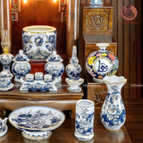  Bộ Đồ Thờ Bát Tràng Cao Cấp 16 Món Men Lam Vẽ Vàng Sen 