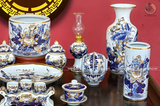  Bộ Đồ Thờ Bát Tràng Cao Cấp 19 Món Men Lam Vẽ Vàng Hoa Sen 
