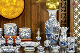  Bộ Đồ Thờ Bát Tràng Cao Cấp 28 Món Men Lam Vẽ Vàng Hoa Sen 
