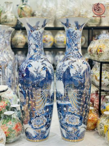  Lục Bình Bát Tràng Cao Cấp Công Danh Phú Quý Men Lam Vẽ Vàng Kích thước 1m45 