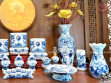  Bộ Đồ Thờ Bát Tràng Cao Cấp 33 Món Men Lam Hoa Sen 