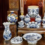  Bộ Đồ Thờ Bát Tràng Cao Cấp 16 Món Men Lam Vẽ Vàng Sen 