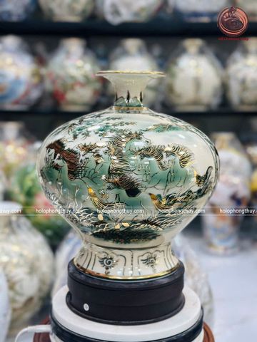  Bình Hút Lộc Bát Tràng  Mã Đáo Thành Công Men Hoàng Thổ Vẽ Vàng Cao 30 cm | Quà Tặng Khai Trương bình hút lộc Bát Tràng 