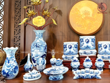  Bộ Đồ Thờ Bát Tràng Cao Cấp 33 Món Men Lam Hoa Sen 