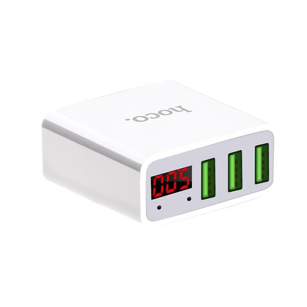 Cốc sạc - củ sạc nhanh 3 cổng HOCO C15 3A - màn hình LCD hiển thị điện áp
