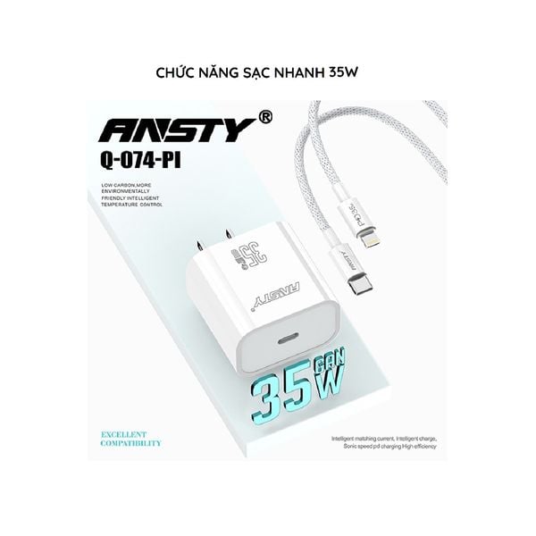 Bộ Sạc Nhanh Ansty Q-075 PD 35W kèm cáp Type-C.