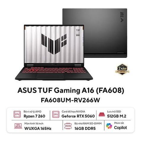 Laptop Gaming Asus TUF A16 FA608UM-RV266W (Ryzen 7 260 | RTX 5060 | 16GB | 512GB | 16 inch)