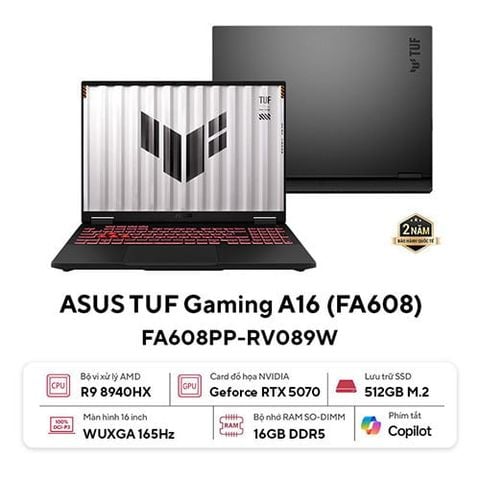 Laptop Gaming Asus TUF A16 FA608PP-RV089W (Ryzen 9 8940HX | RTX 5070 | 16GB | 512GB | 16 inch)