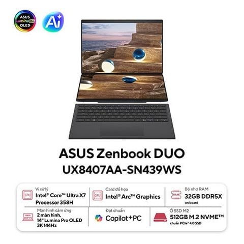 Laptop ASUS Zenbook DUO UX8407AA-SN439WS (Ultra X7 358H | Arc Graphics | 32 GB | 512GB | 14 inch)